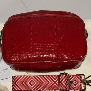 Pom Pom London Berry Red Croc original bag purse tassel VALENTINE gift NWT